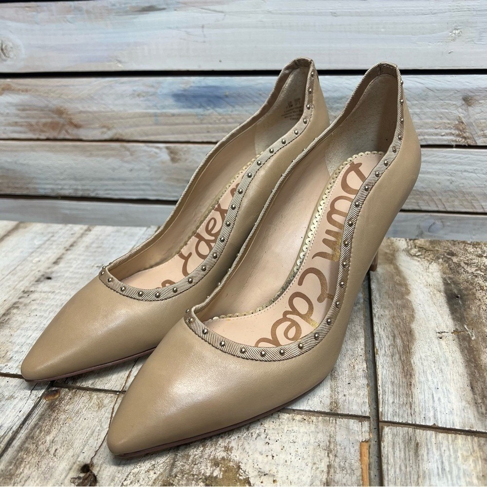 Sam Edelman Nude Leather Pointed Toe Stud Trim Tiana Pumps‎ Heels 7.5